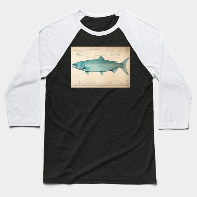 Chinook Salmon Fish Print Baseball T-Shirt by DanielLiamGill